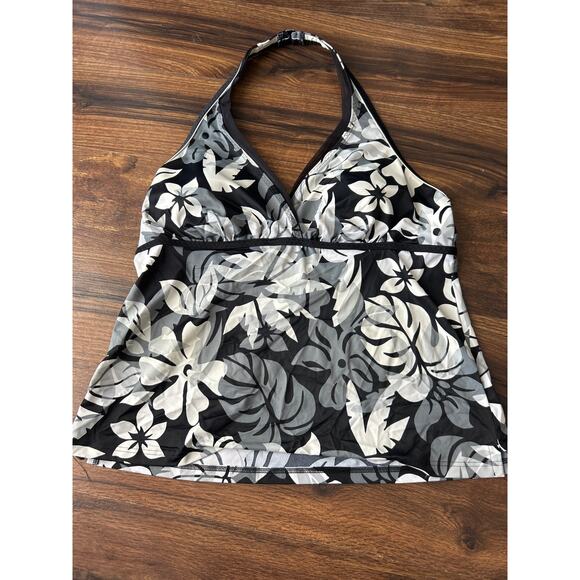 Lands End Tankini Top 18 Lot of 2 Black White Floral - Picture 2 of 8